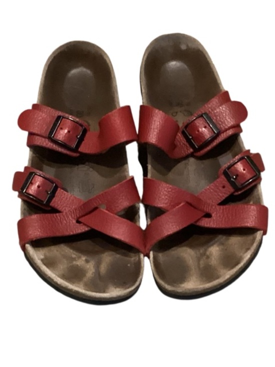 Birkenstock Shoes - Birkenstock Tatami Red Leather Strappy Buckle Sandals 9